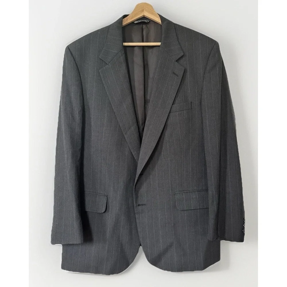 Vintage CHRISTIAN DIOR Suit Jacket Chalk Gray Stripe 100% Wool 46 USA